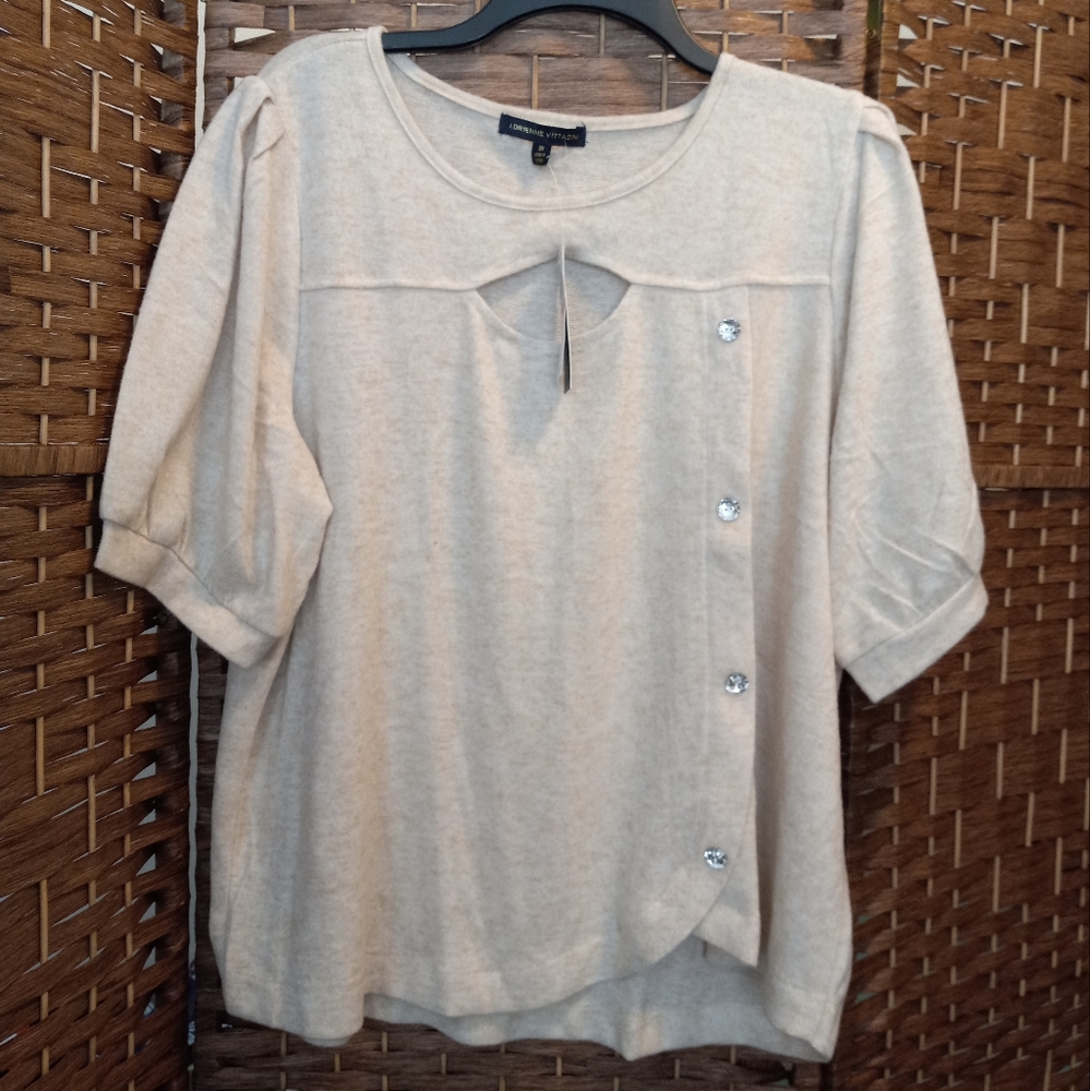 Adrienne Vittadini Soft Sweater w Keyhole and Embellished Buttons